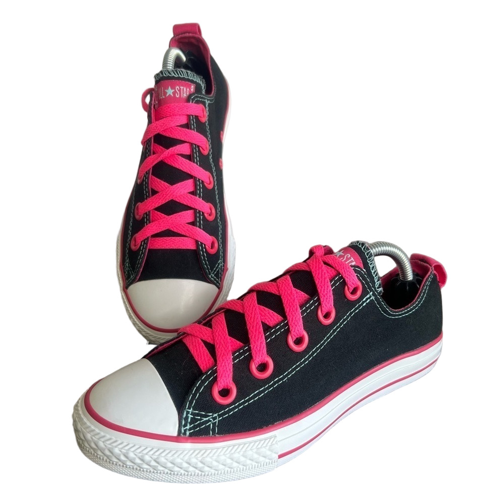 Converse Junior All Star Ox Black Hot Pink Shoe Size 4 #428